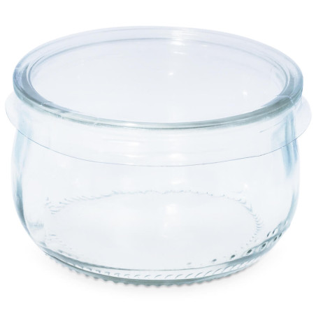Leeres Glas Joghurtglas mit weißem Deckel