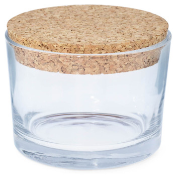 Copo de vidro com rolha de cortiça para fazer velas aromáticas